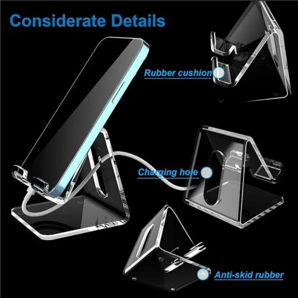 Clear Acrylic Phone Stand Desk Holder iPhone Android Tablet Charging Cradle